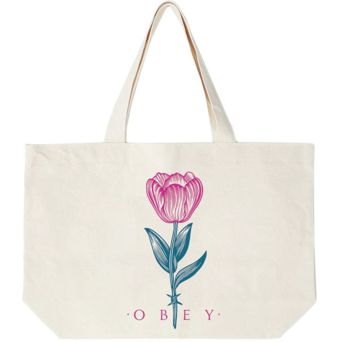 OBEY BARBWIRE FLOWER TOTEBAG natural