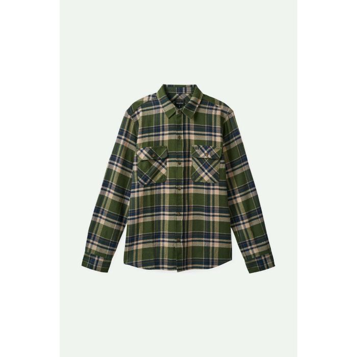 BRIXTON BOWERY FLANNEL cypress green washed navy white