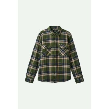 BRIXTON BOWERY FLANNEL cypress green washed navy white