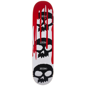 ZERO ZERO DECK 3 SKULL BLOOD WHITE WHITE BLACK RED 8.125 X 31.7